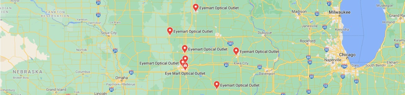 Map of all eyemart optical outlet in iowa